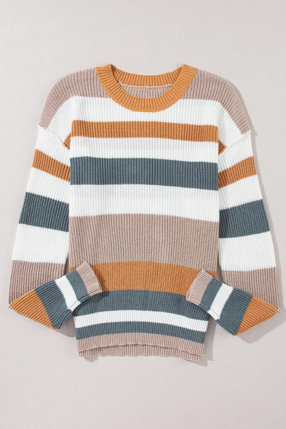 Camel Classic Round Neck Colorblock Knit Sweater - Scarlett's Riverside Boutique 