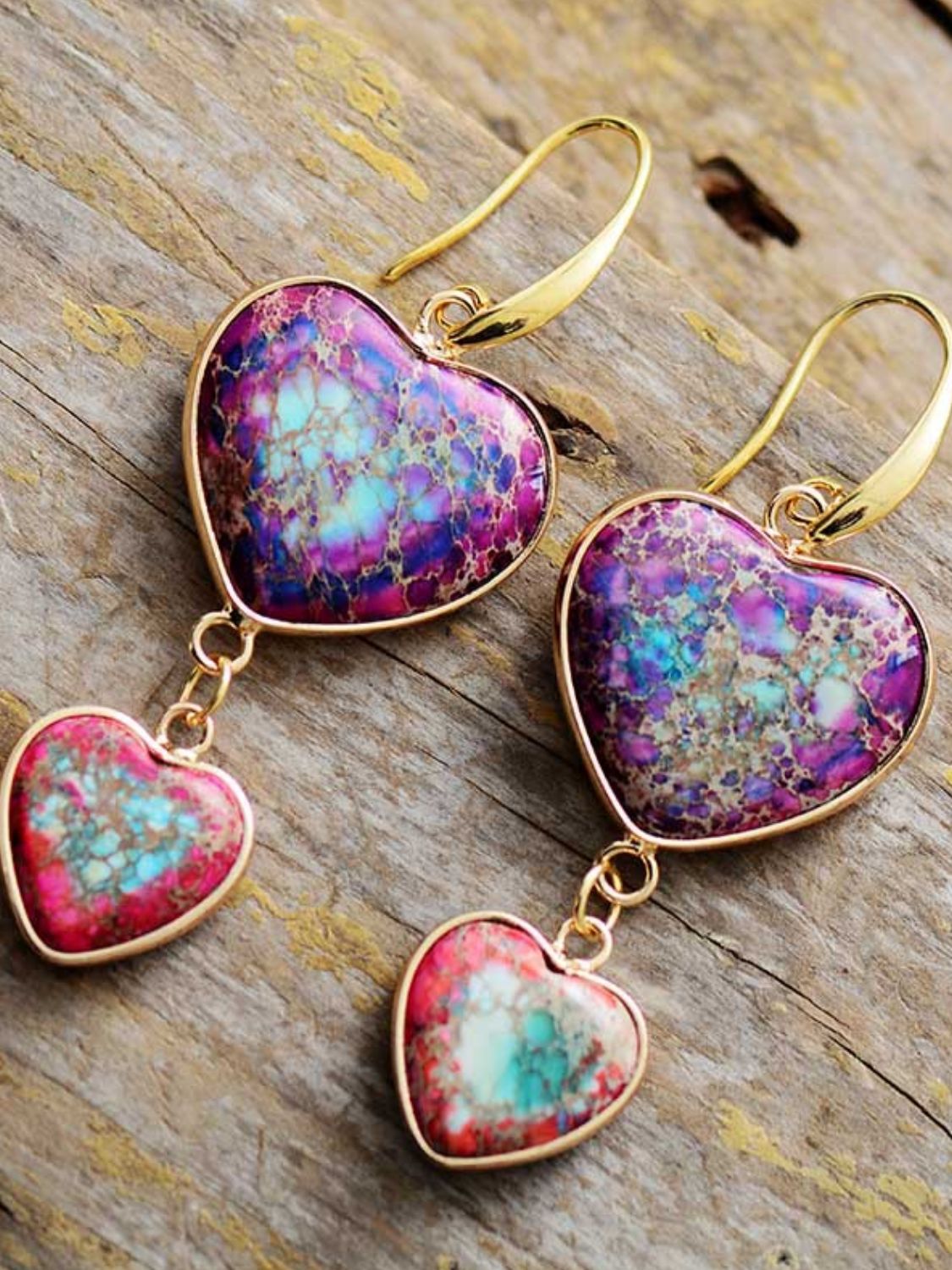 Heart Shape Imperial Jasper Dangle Earrings - Scarlett's Riverside Boutique 