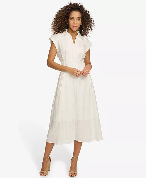 NWTs, Kensie, Women's Textured-Stripe Collared Midi Dress. Size 2. #97 100% cotton