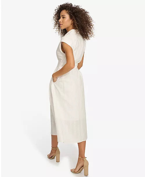 NWTs, Kensie, Women's Textured-Stripe Collared Midi Dress. Size 2. #97 100% cotton