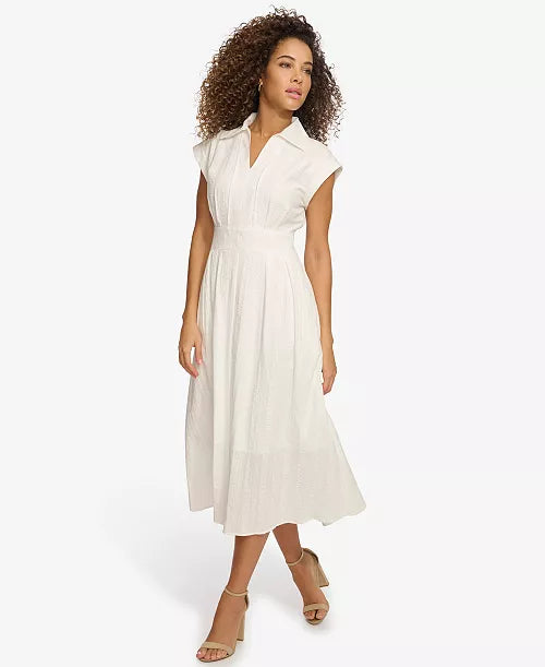 NWTs, Kensie, Women's Textured-Stripe Collared Midi Dress. Size 2. #97 100% cotton