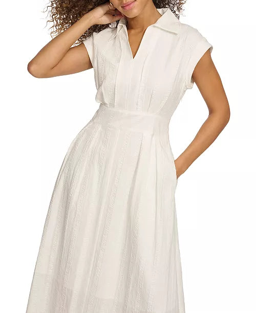 NWTs, Kensie, Women's Textured-Stripe Collared Midi Dress. Size 2. #97 100% cotton