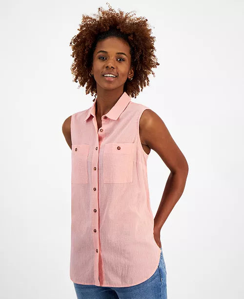 NWTs, Nautica Pink Sleeveless Button-Down Shirt, 100% Cotton. Size S #A1