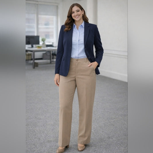Lee Women's Khaki Dress Pants Size 18M Classuc Straight Leg, Work Slacks #E15