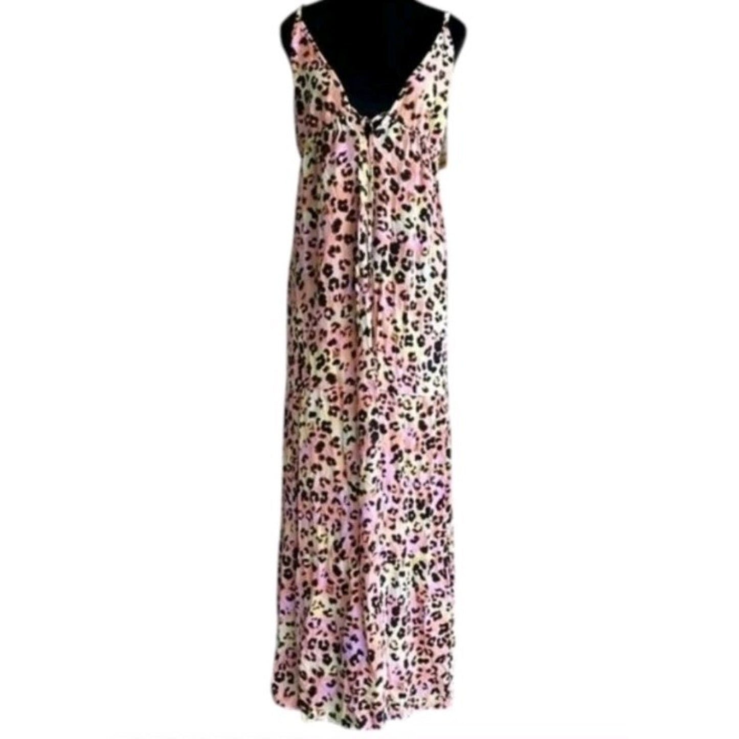 NWT S. M Leopard Print Maxi Dress Spaghetti Strap Tie Front Flwy Summer Boho#G39