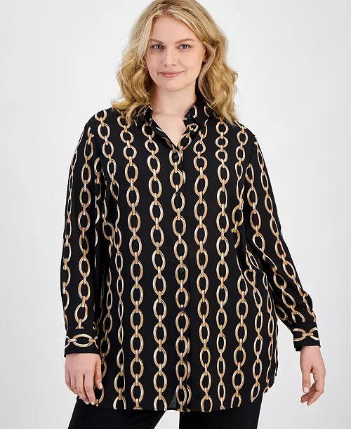 Anne Klein
Plus Size Printed Collared Button-Front Shirt. Size 1XL #97