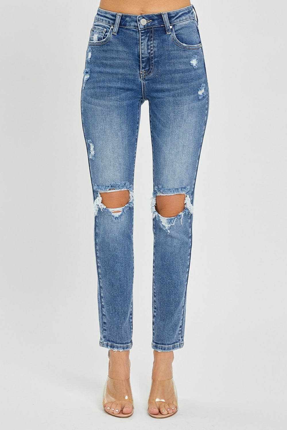 Risen Full Size High Rise Knee Distressed Skinny Jeans - Scarlett's Riverside Boutique 