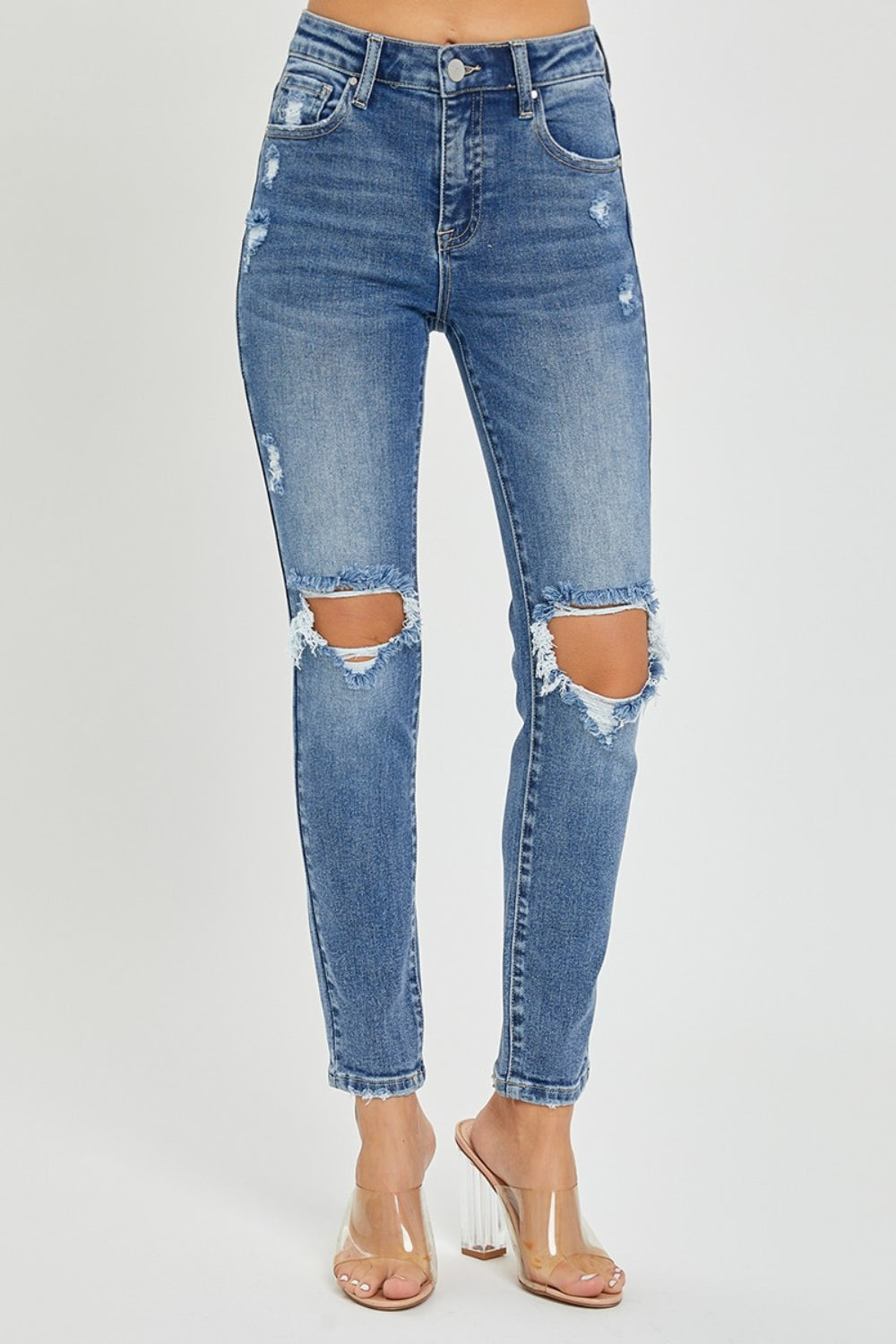 Risen Full Size High Rise Knee Distressed Skinny Jeans - Scarlett's Riverside Boutique 