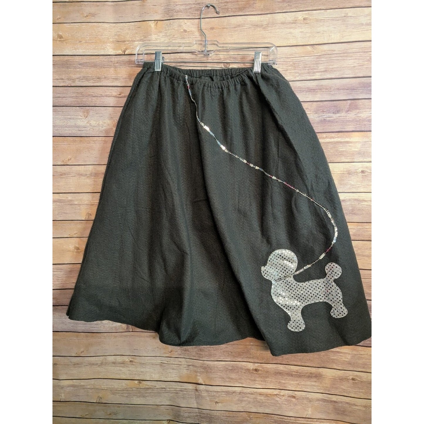 Black 50s Poodle Skirt Women’s L Costume Felt Sequin Dog Sock Hop Rockabilly