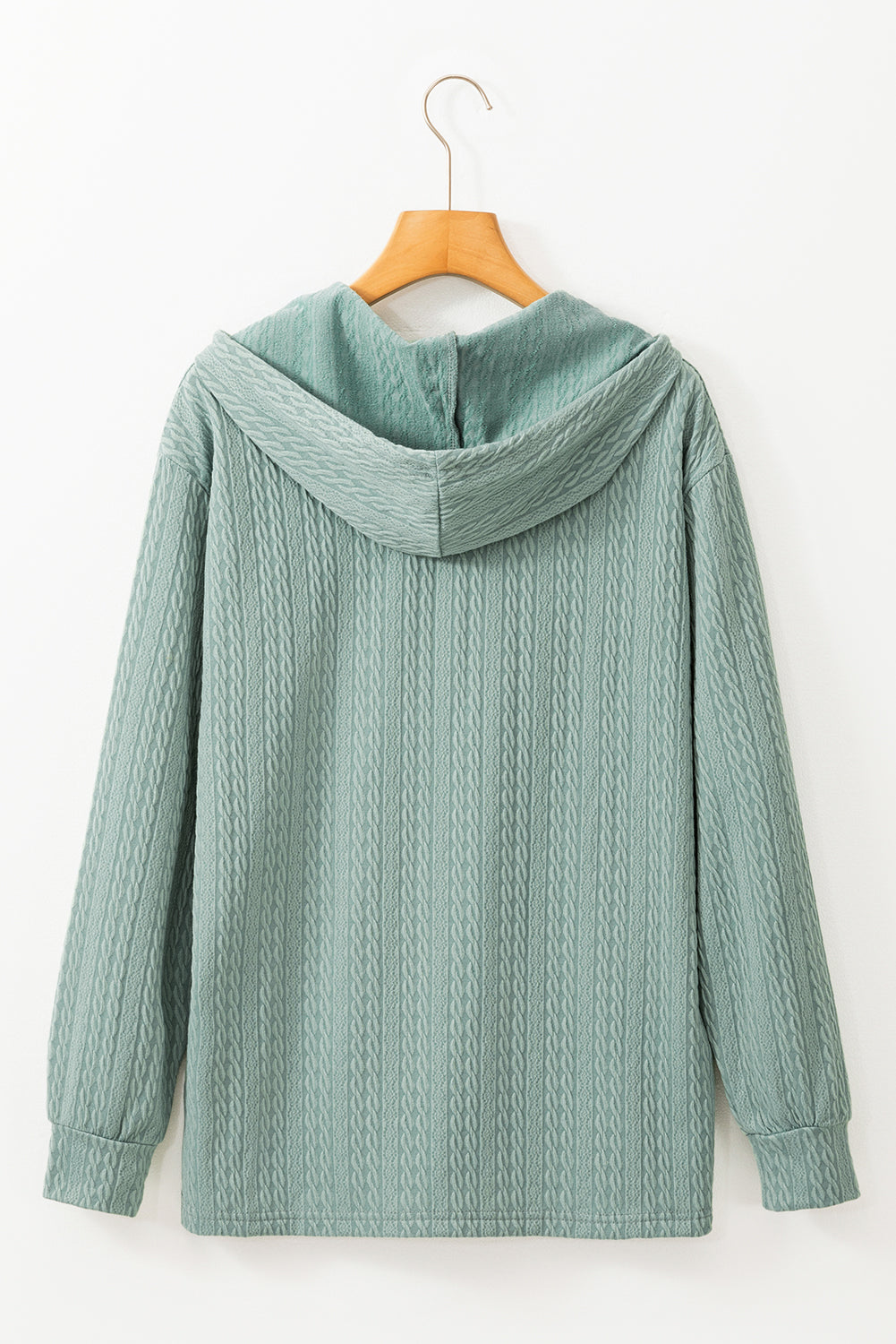 Mint Green Button Front Textured Drawstring Hooded Long Sleeve Top - Scarlett's Riverside Boutique 