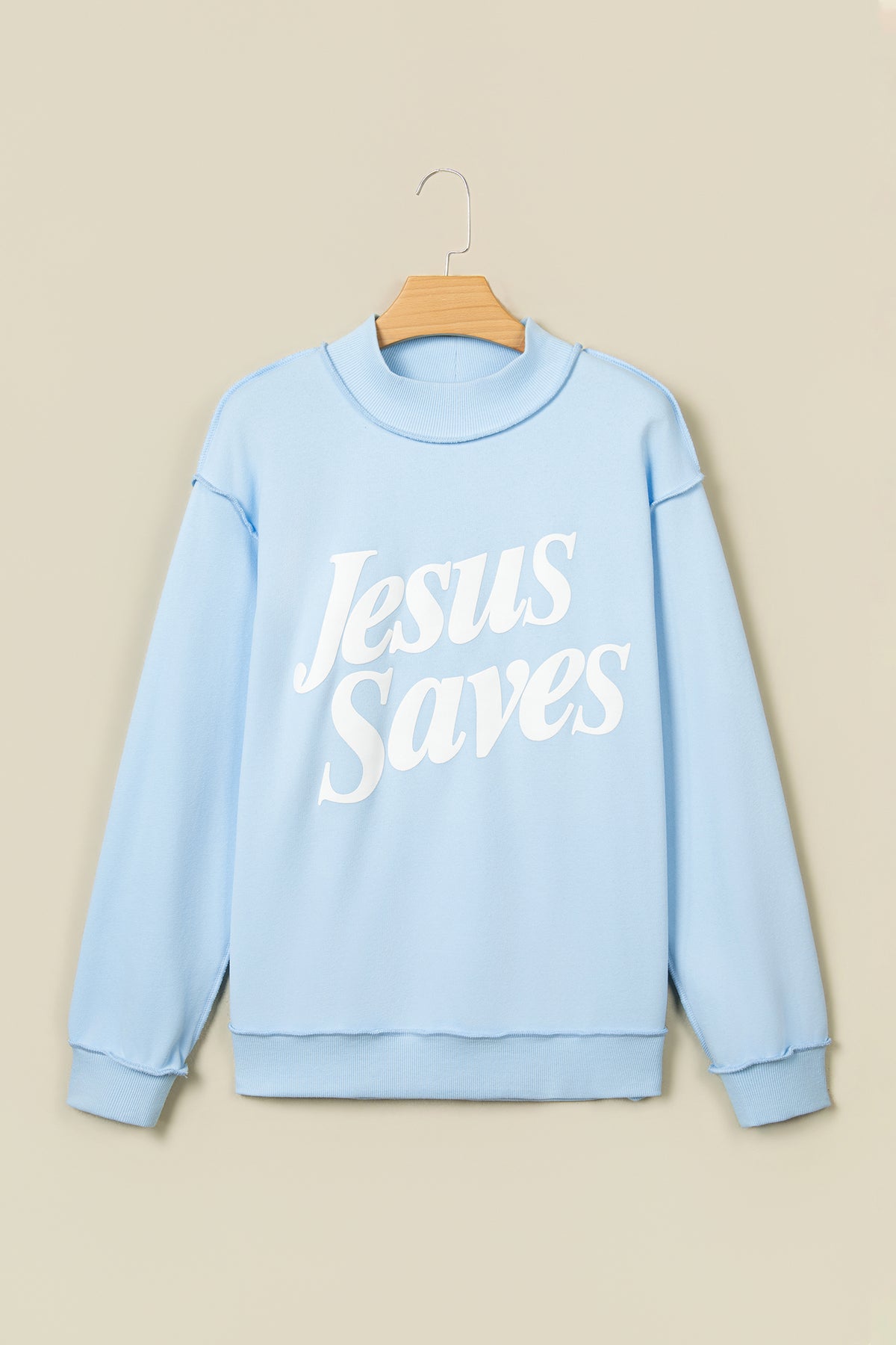 Dark Brown Jesus Saves Slogan Print Stand Neck Baggy Sweatshirt
