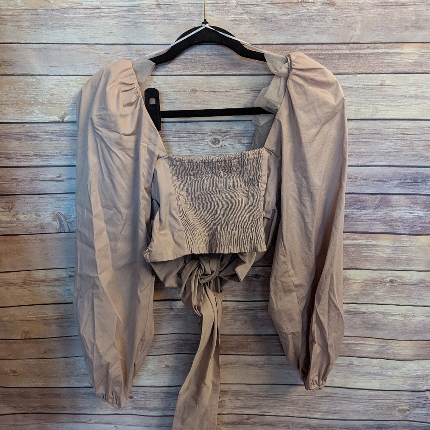 NWT MABLE angel bow tie front long sleeve blouse Sz S.