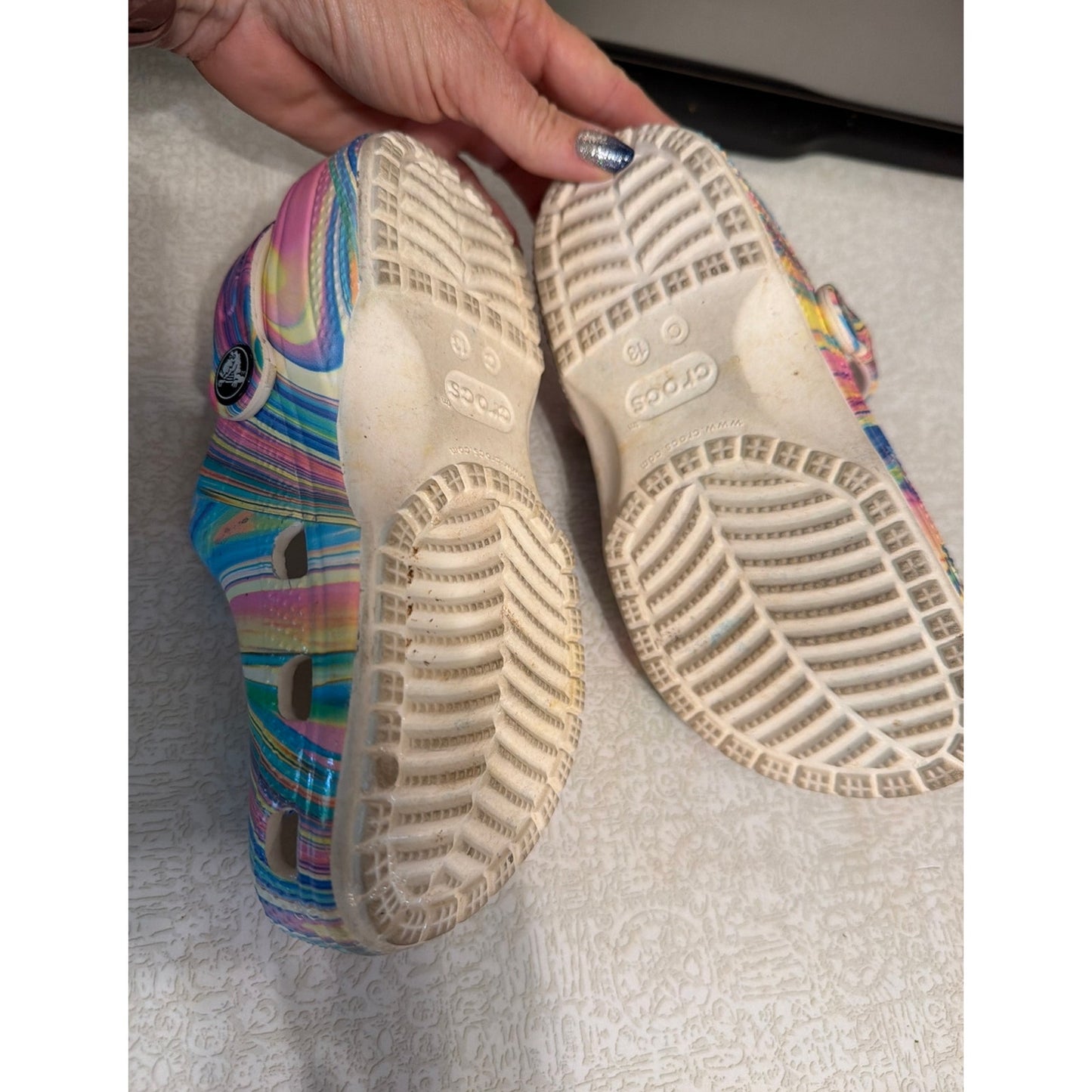 Crocs Kids Classic Clog C13 Rainbow Marbled Swirl Slip On Shoes Charms Colorful