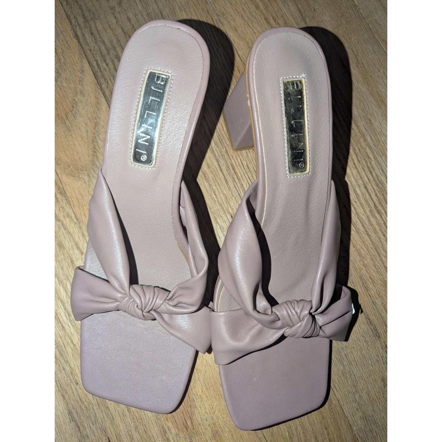 Billini Una Blush Pink Knot Slide Heels Women’s Square Toe Mule Sandals Sz 8