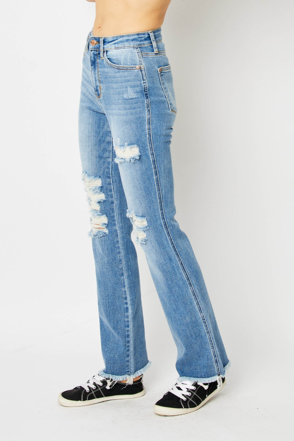 Judy Blue Full Size Distressed Raw Hem Bootcut Jeans - Scarlett's Riverside Boutique 