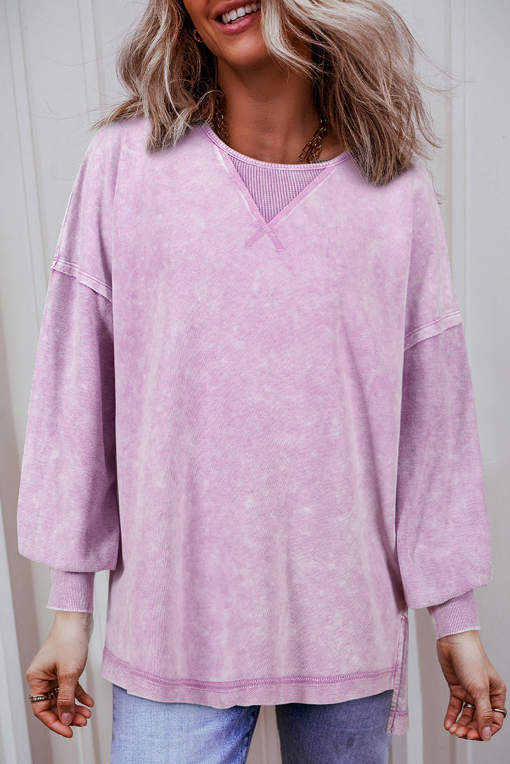 Orchid Petal Mineral Wash Drop Shoulder Pullover Sweatshirt - Scarlett's Riverside Boutique 