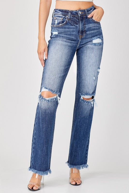 Risen Full Size Raw Hem Distressed Straight Jeans - Scarlett's Riverside Boutique 