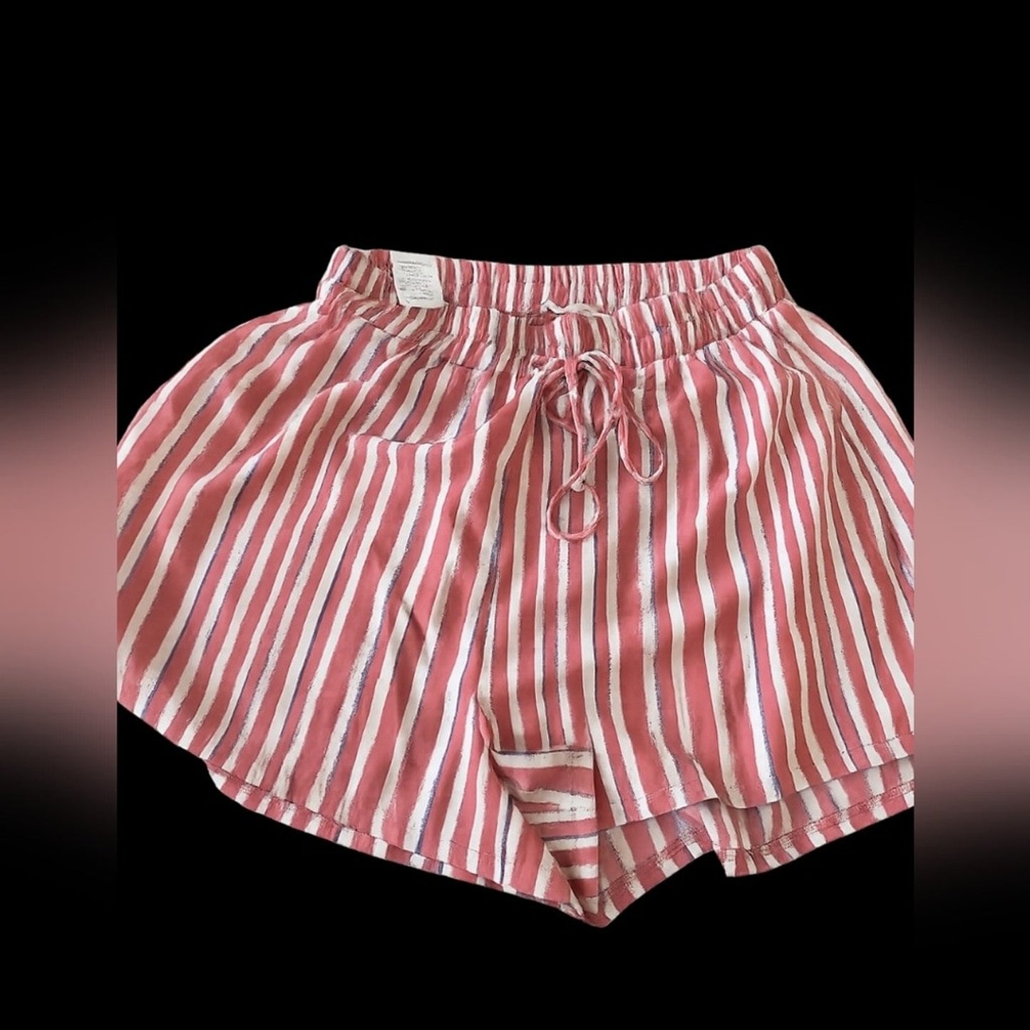 Lush, Sz. L Coral Striped Drawstring Shorts | Elastic Waist | Summer Boho #B3