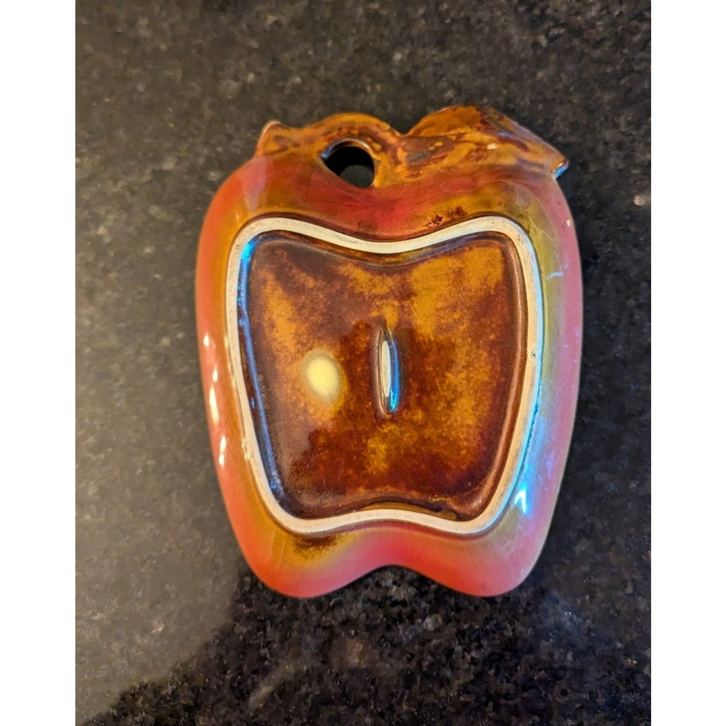 Vintage Apple Shaped Ceramic Trinket Dish Red Orange Leaf Candy Nut Dish