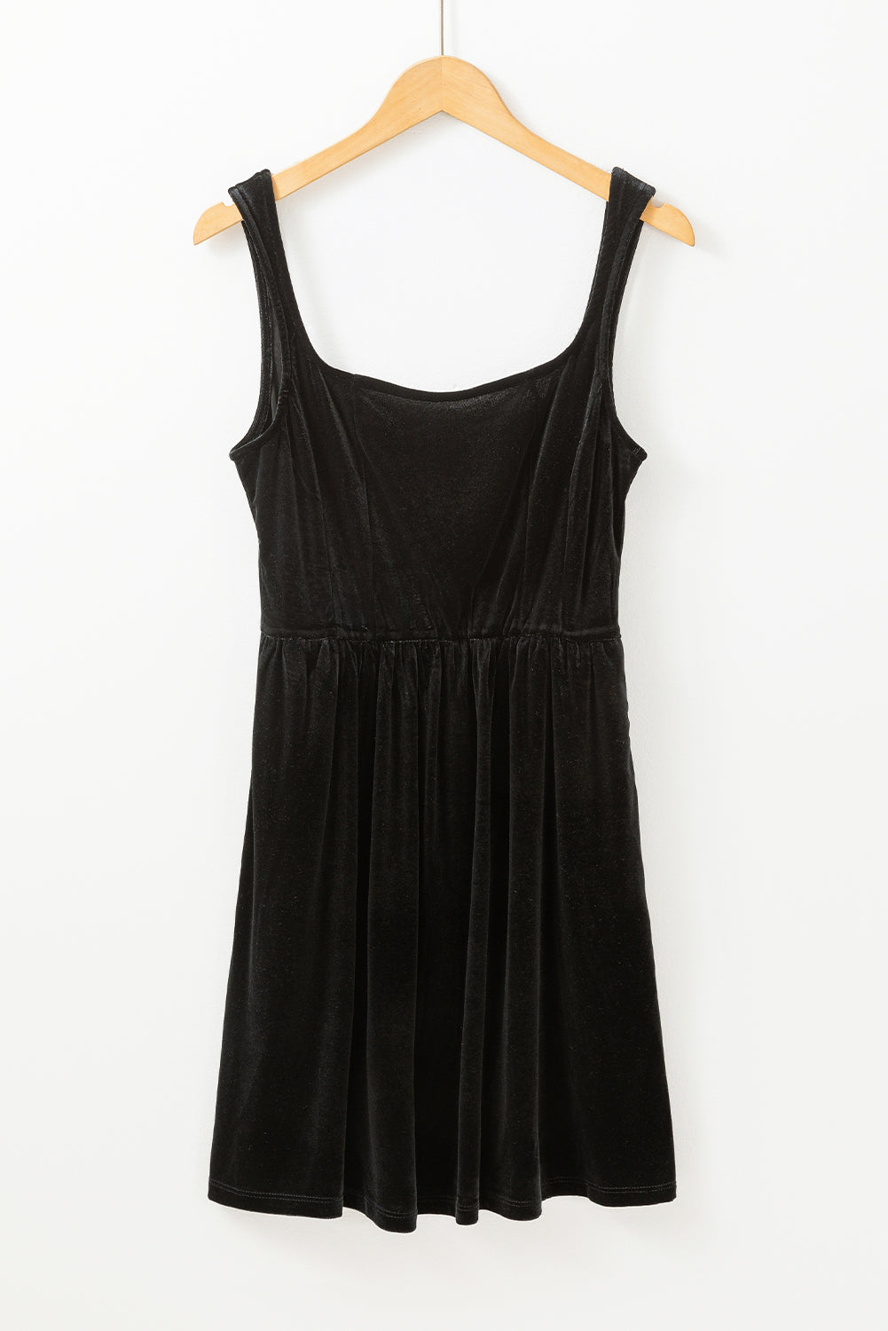 Black Velvet Square Neck Sleeveless High Waist Mini Dress with Pockets - Scarlett's Riverside Boutique 