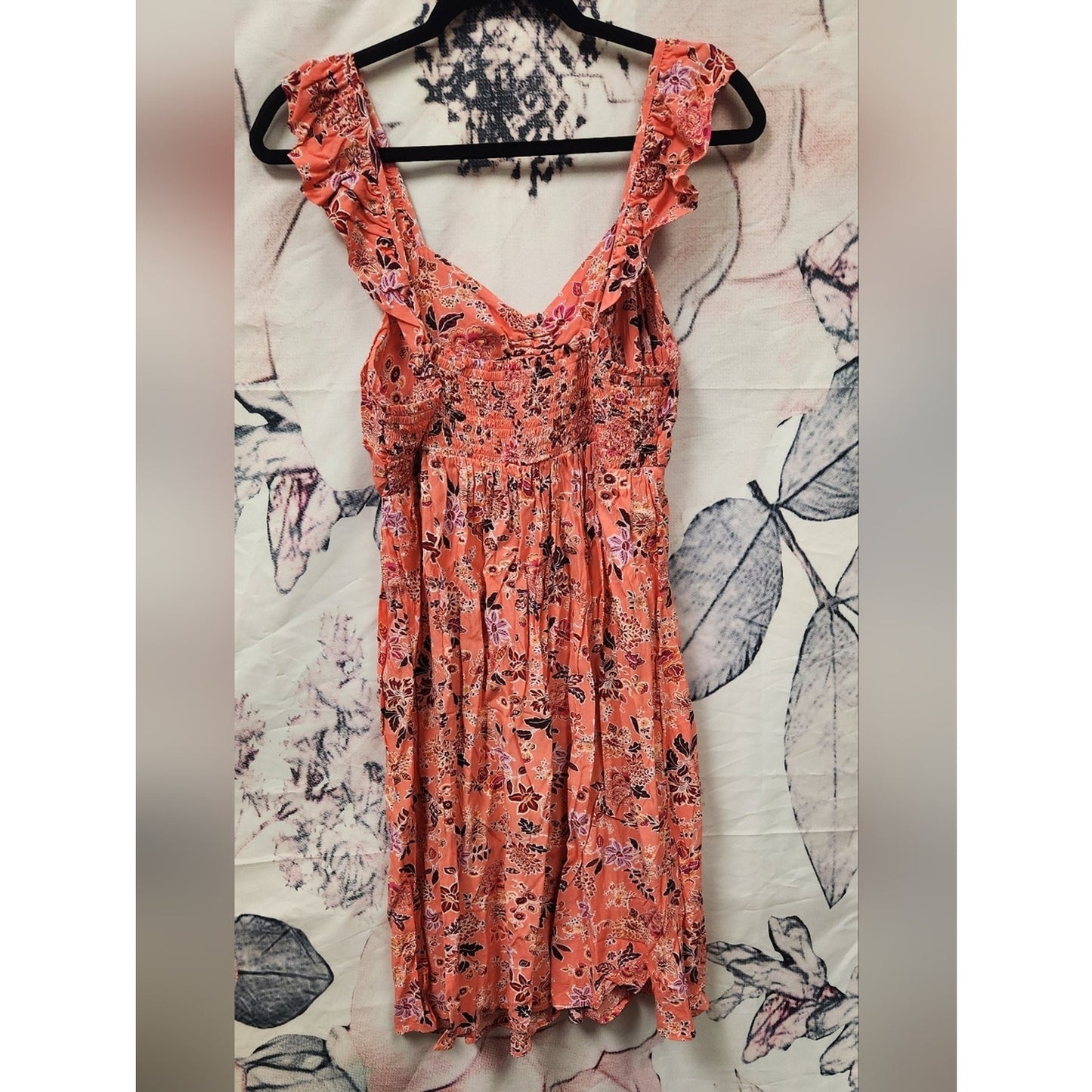 Coral Floral Dress Size 8 Ruffle Sleeve Tie Front Babydoll Mini Sundress