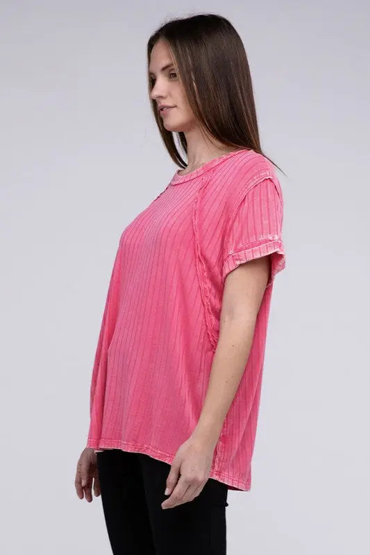 Ribbed Raglan Dolman Sleeve Boat-Neck Top - Scarlett's Riverside Boutique 