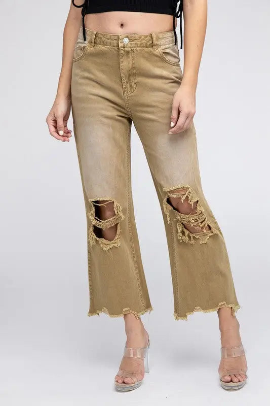 Distressed Vintage Washed Wide Leg Pants - Scarlett's Riverside Boutique 