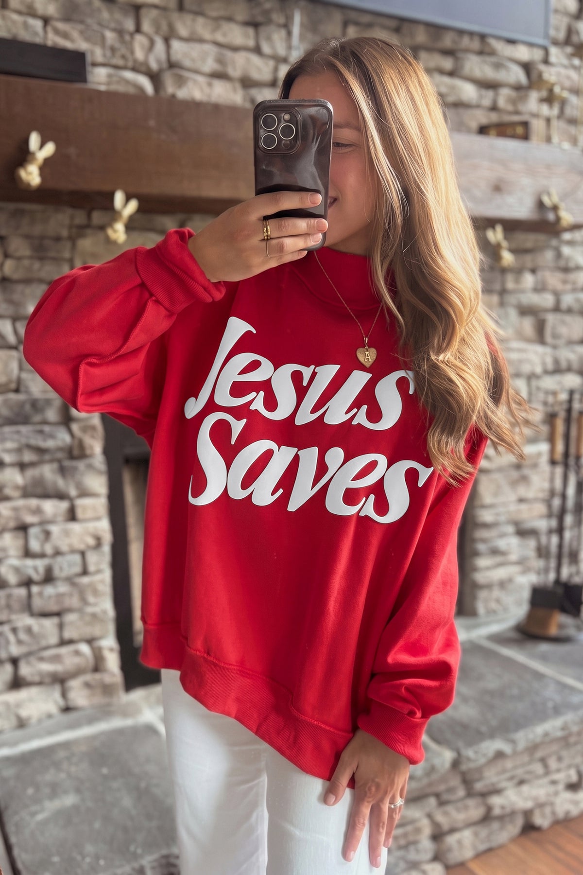 Dark Brown Jesus Saves Slogan Print Stand Neck Baggy Sweatshirt
