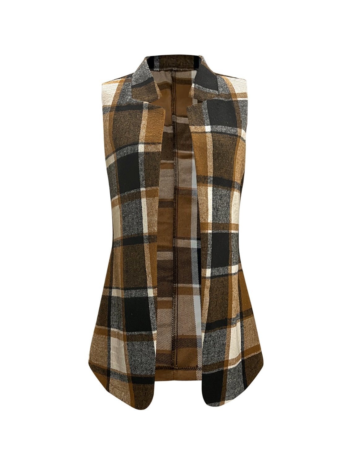 Plaid Open Front Collared Neck Vest - Scarlett's Riverside Boutique 