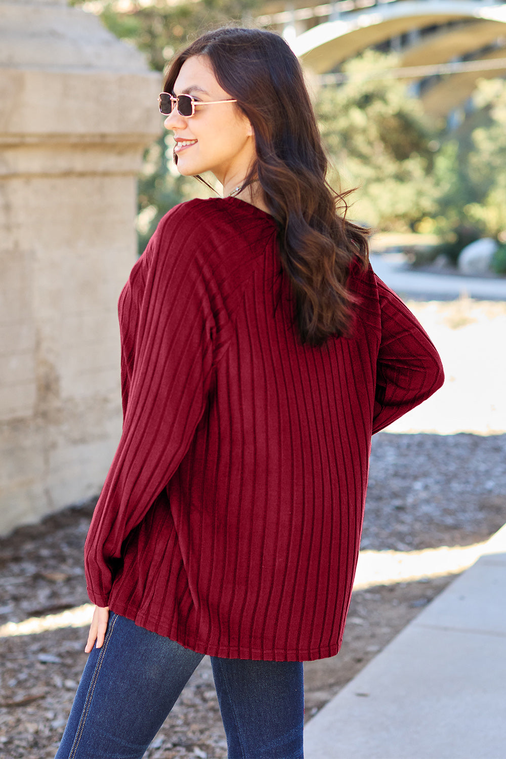 Basic Bae Full Size Ribbed Round Neck Long Sleeve Knit Top - Scarlett's Riverside Boutique 