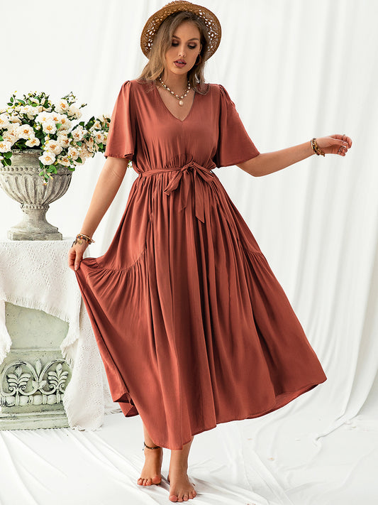 Plus Size V-Neck Flutter Sleeve Midi Dress - Scarlett's Riverside Boutique 