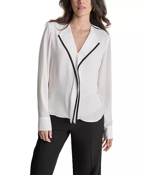 DKNY White Blouse with Black Trim Sz XL #97