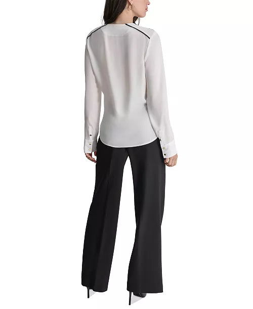 DKNY White Blouse with Black Trim Sz XL #97
