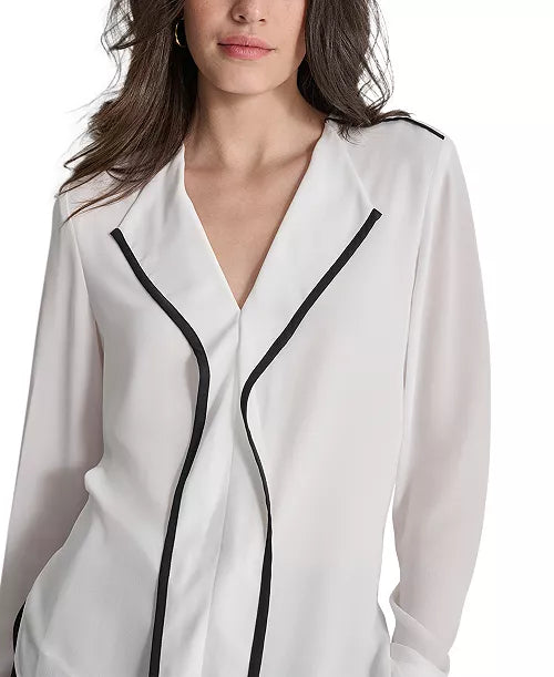 DKNY White Blouse with Black Trim Sz XL #97