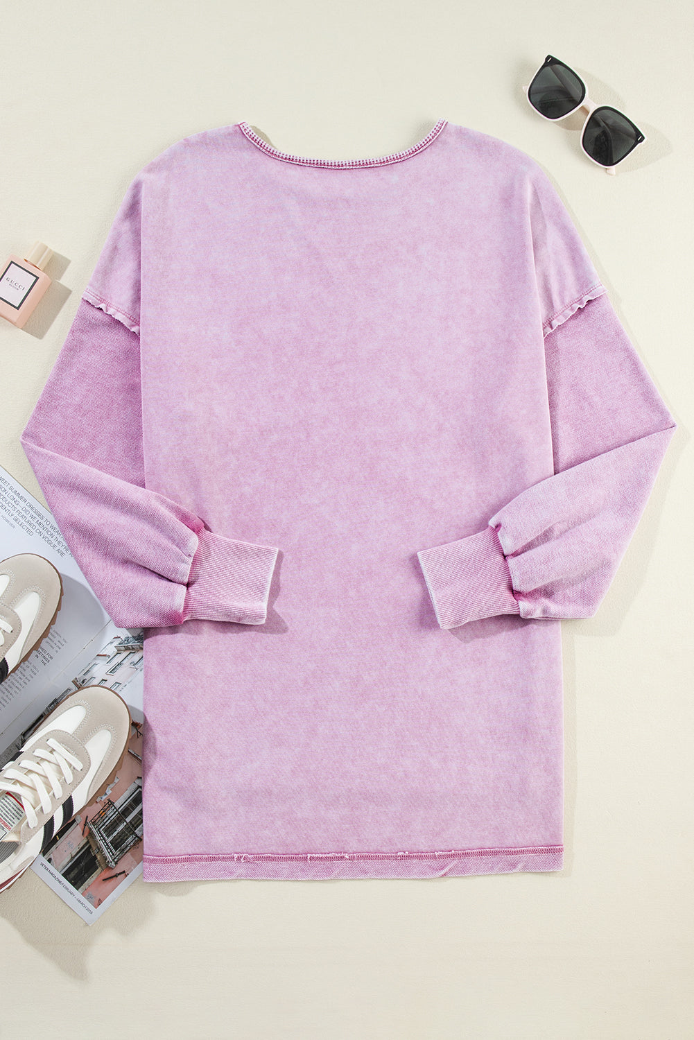 Orchid Petal Mineral Wash Drop Shoulder Pullover Sweatshirt - Scarlett's Riverside Boutique 