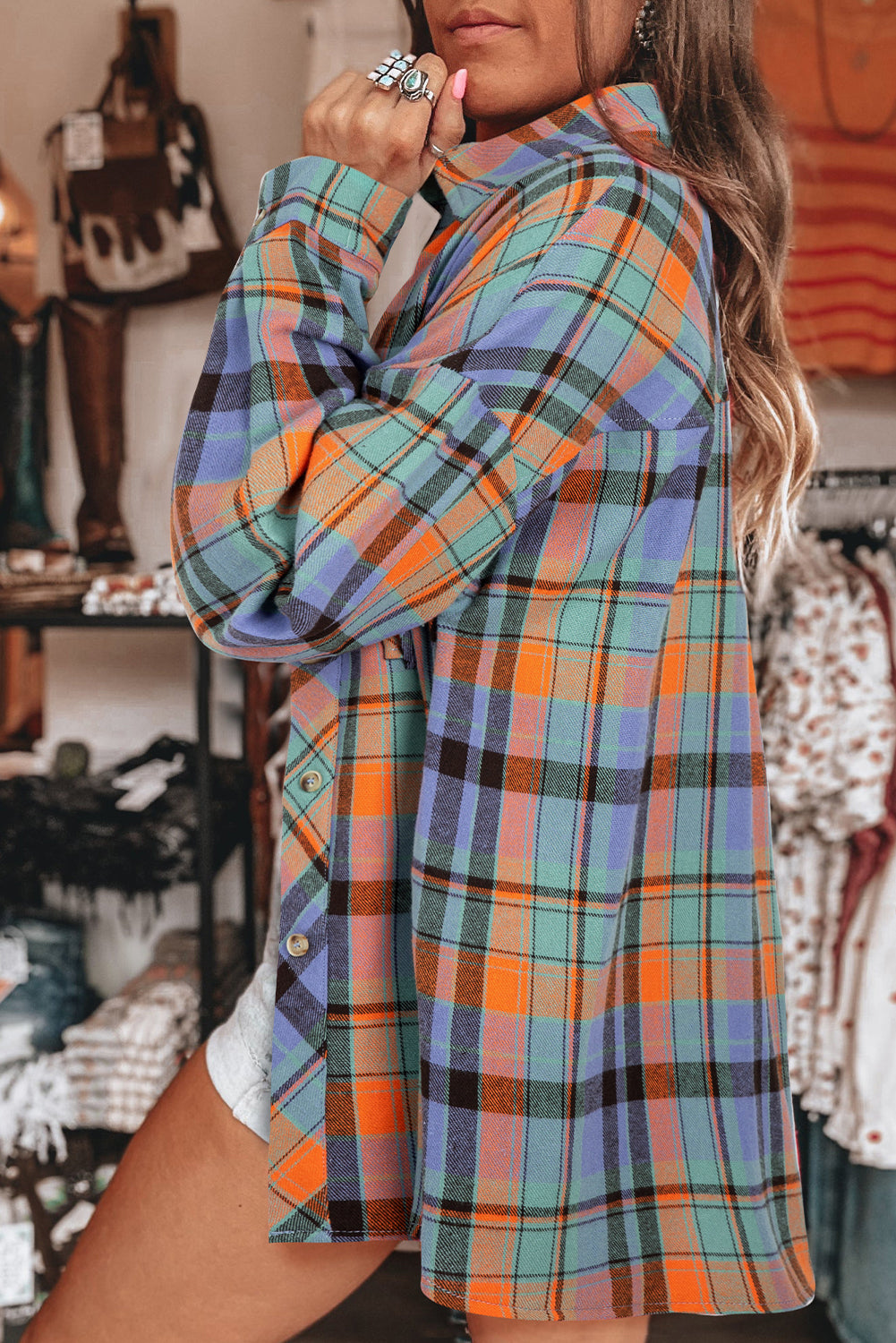 Orange Plaid Print Loose shacket