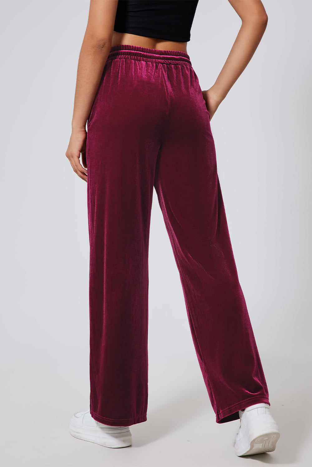 Burgundy Solid Drawstring Waist Wide Leg Pants - Scarlett's Riverside Boutique 