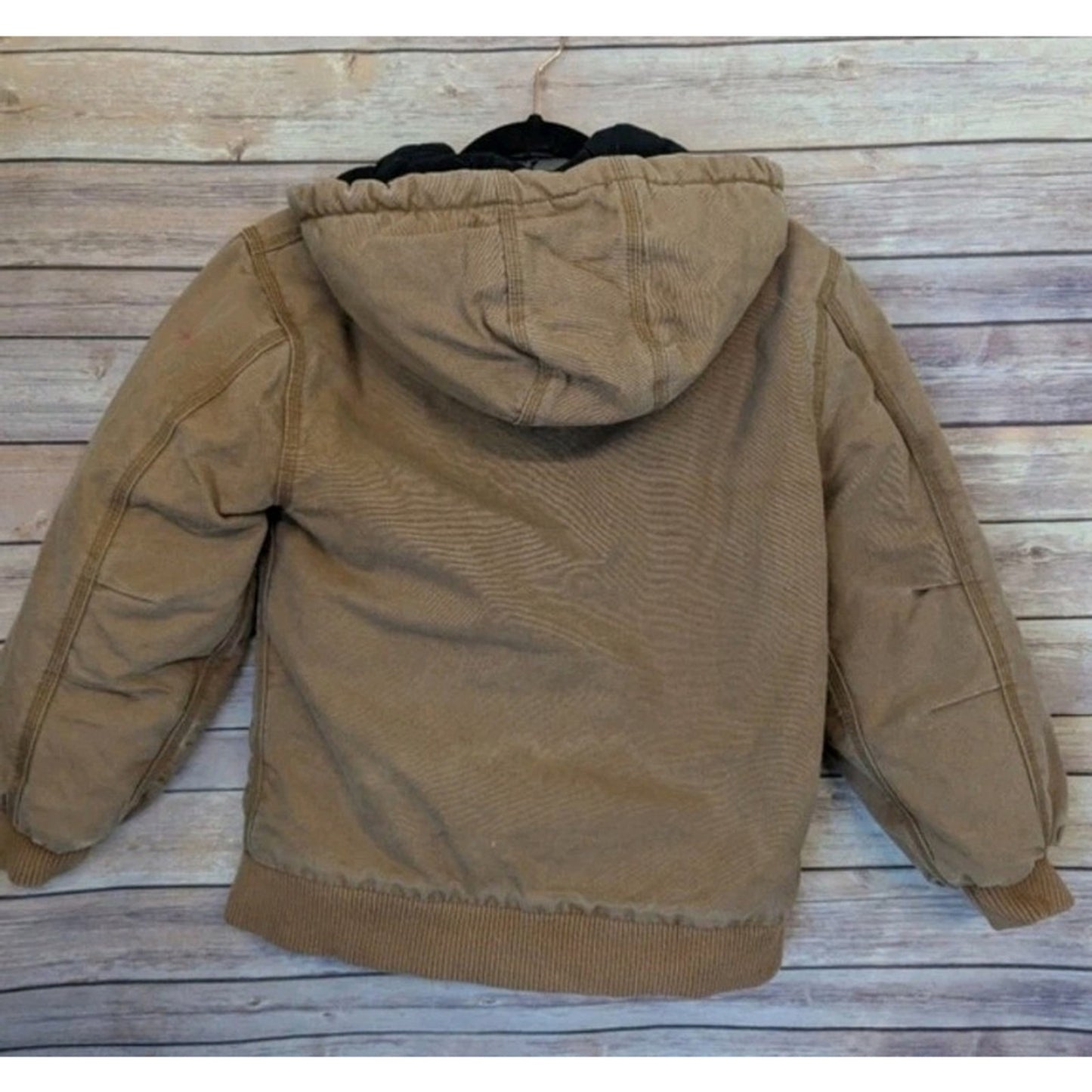 Carhartt Canvas Brown Quilted Insulated Hooded Jacket 10-12 Youth Size