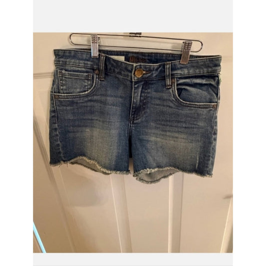 Kut From The Kloth Gidget Fray Denim Shorts Size 4 Blue Mid Rise Raw Hem Jean Sh