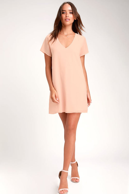 Elegant Peach V-Neck Dress By Lulus Sz M #99