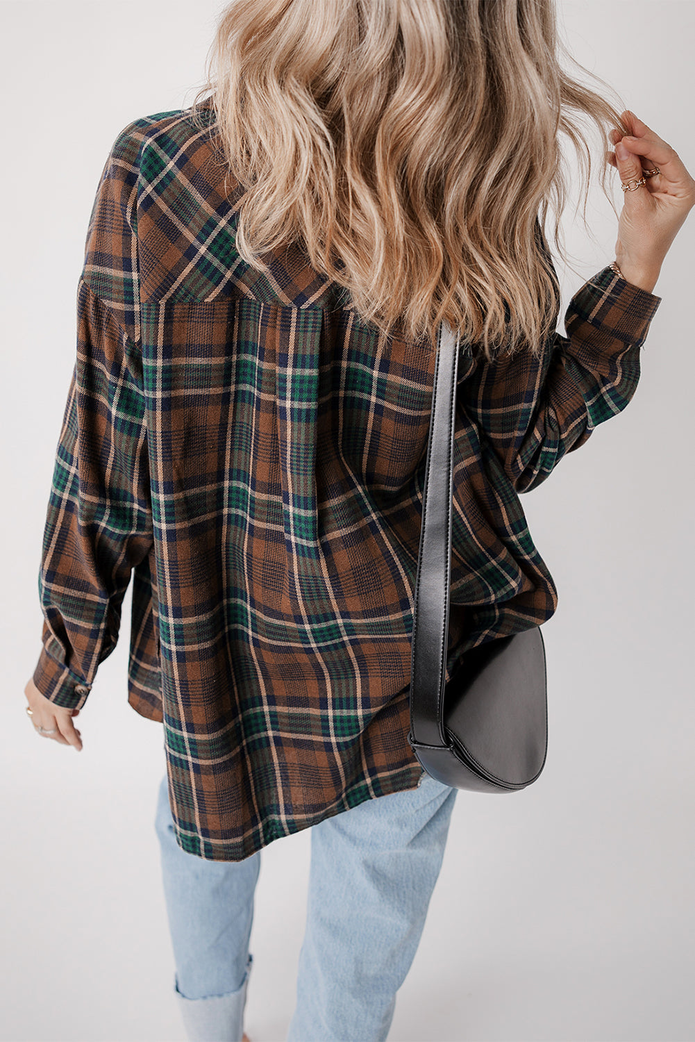 Brown Plaid Print Chest Pockets Buttoned Shirt Jacket - Scarlett's Riverside Boutique 