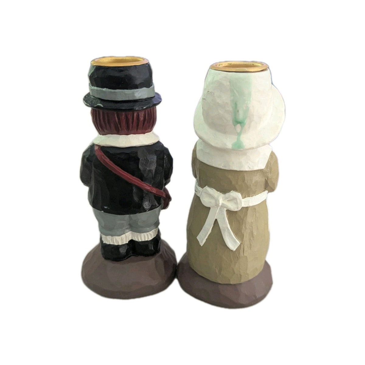 Teleflora Pilgrim Candle Holder Set Thanksgiving Fall Harvest Figurines Couple