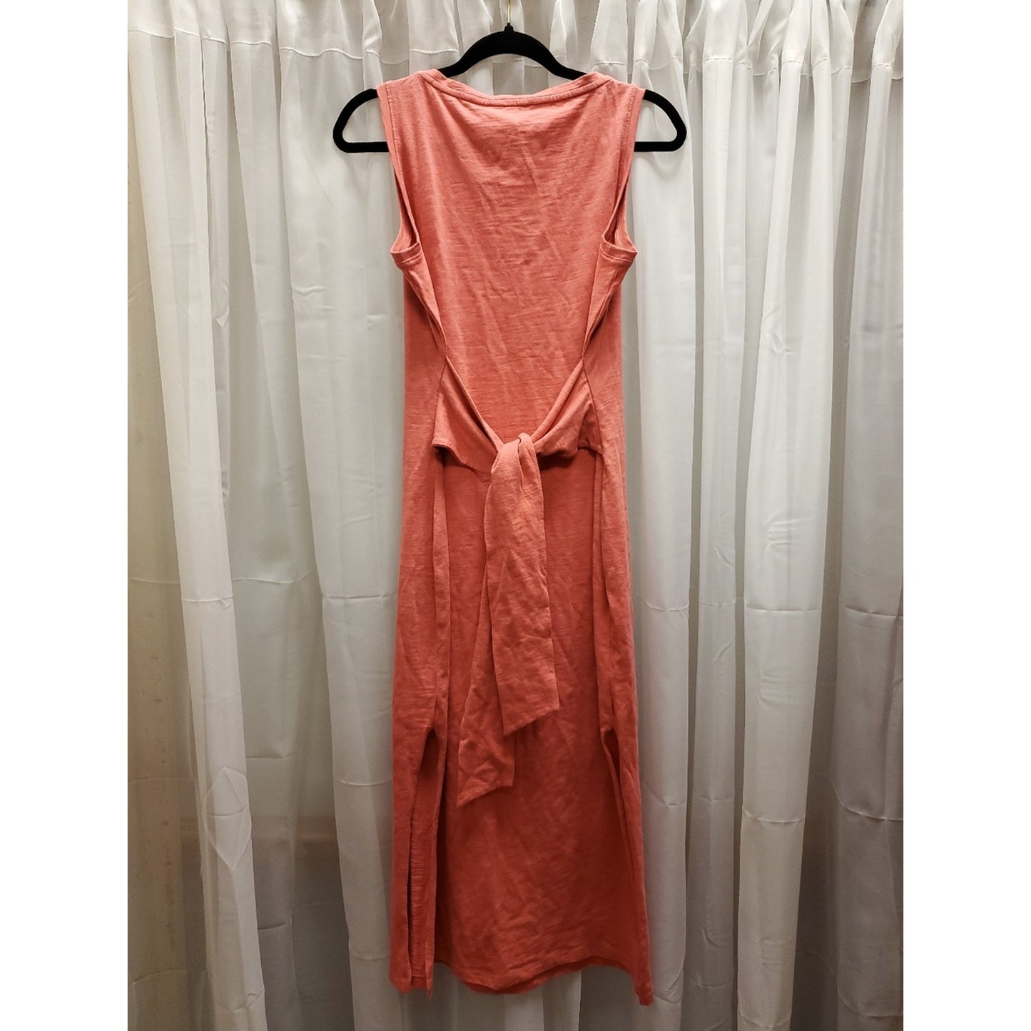 Ralph Lauren Coral Sleeveless Midi Dress Size 8 Tie Waist Side Slit Casual