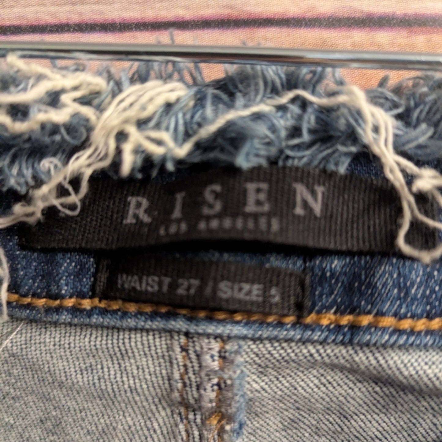 Risen, petite friendly Distressed dark wash Blue Jeans Sz 5