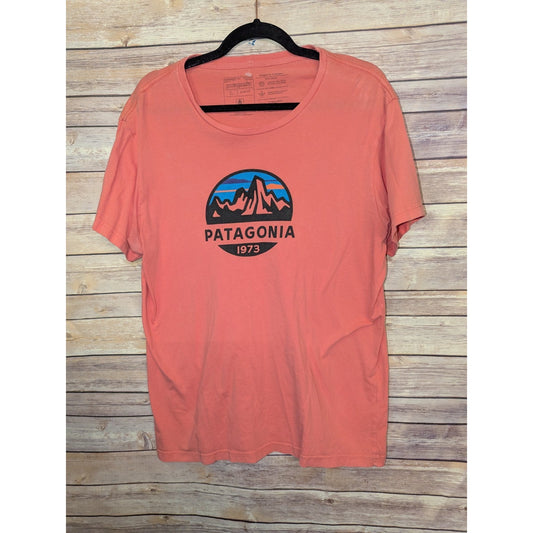 Vintage PATAGONIA T-Shirt Mens Organic Cotton Size L Slim Fit Salmon 1973