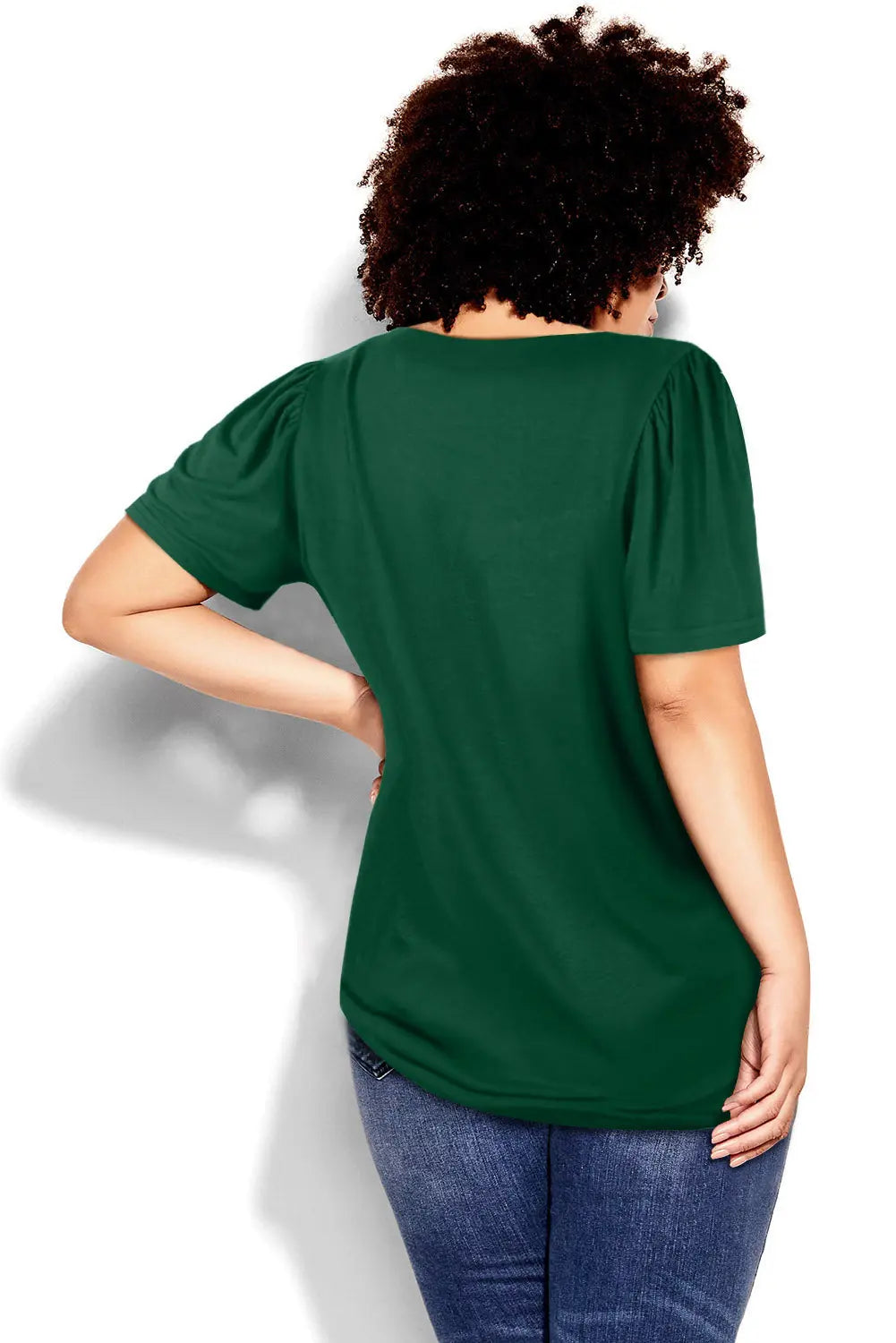 Green Plus Size Square Neck Ruched Shoulder Short Sleeve Top - Scarlett's Riverside Boutique 