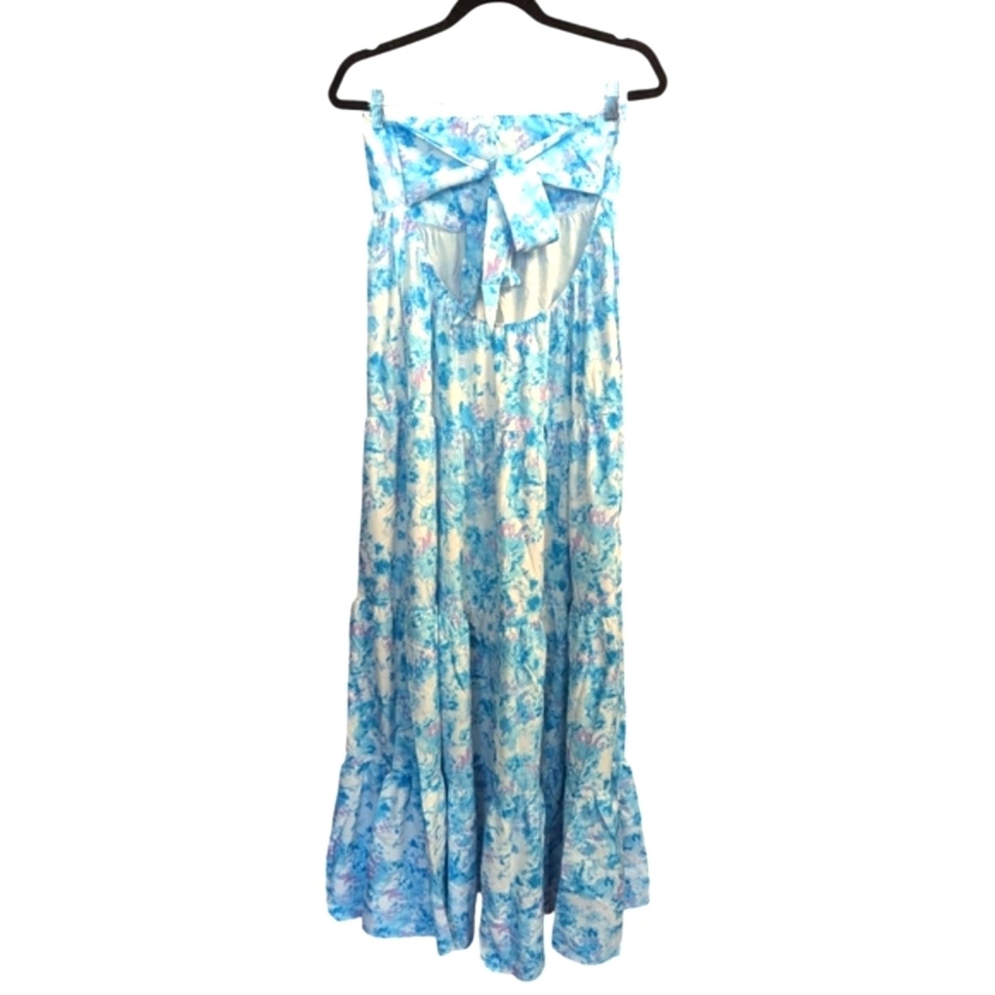 NWT Scarlett Strapless Blue Floral Maxi Dress Wedding Guest, Spring B65