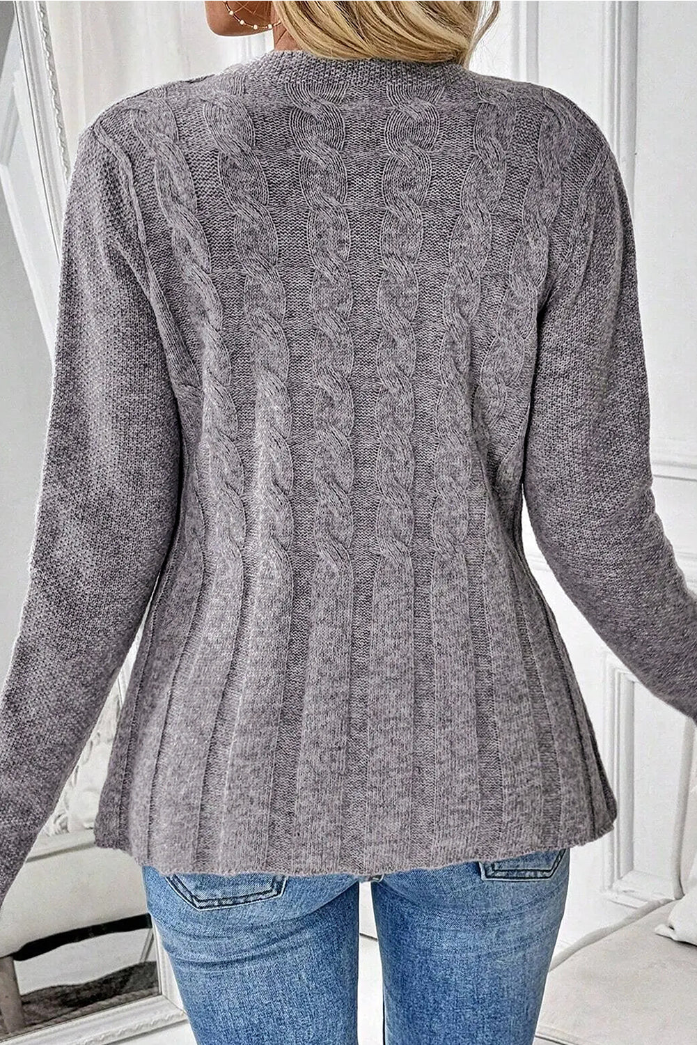 Grey Cable Knit Cardigan Sweater