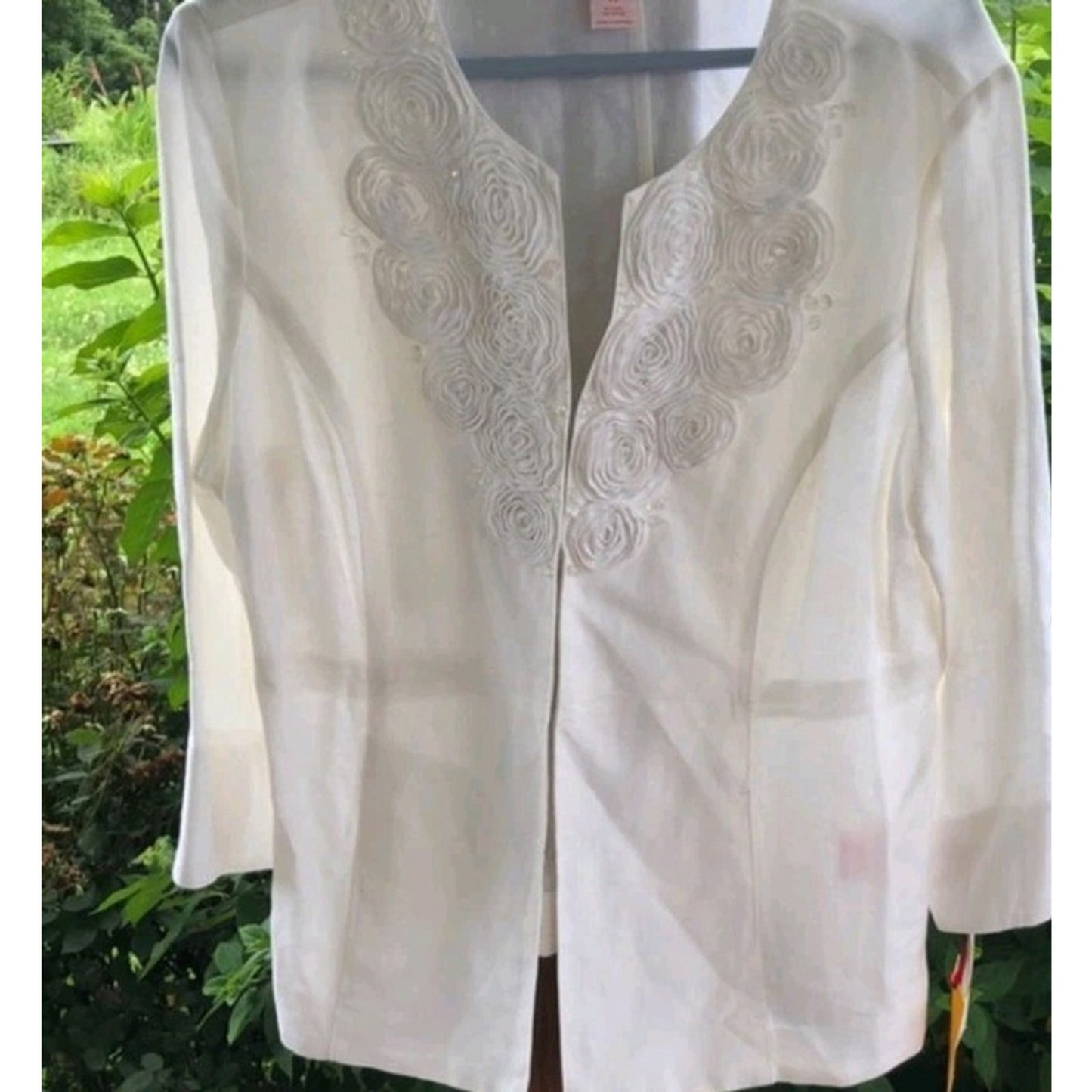 Ruby Rd Blouse Size L White Embroidered Floral Lightweight Elegant G26