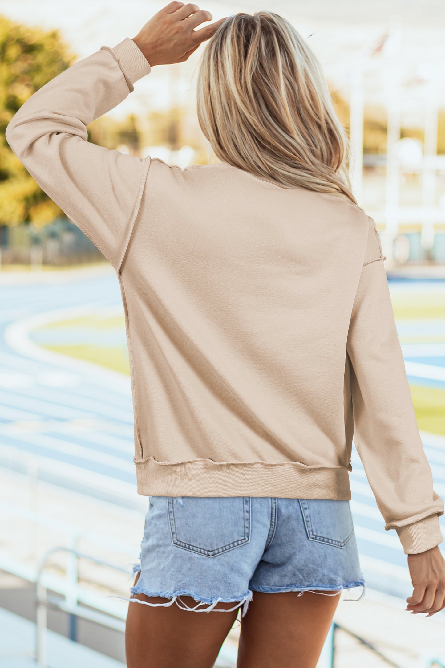 Dark Blue Oversize Drop Shoulder Reversible Mock Neck Sweatshirt
